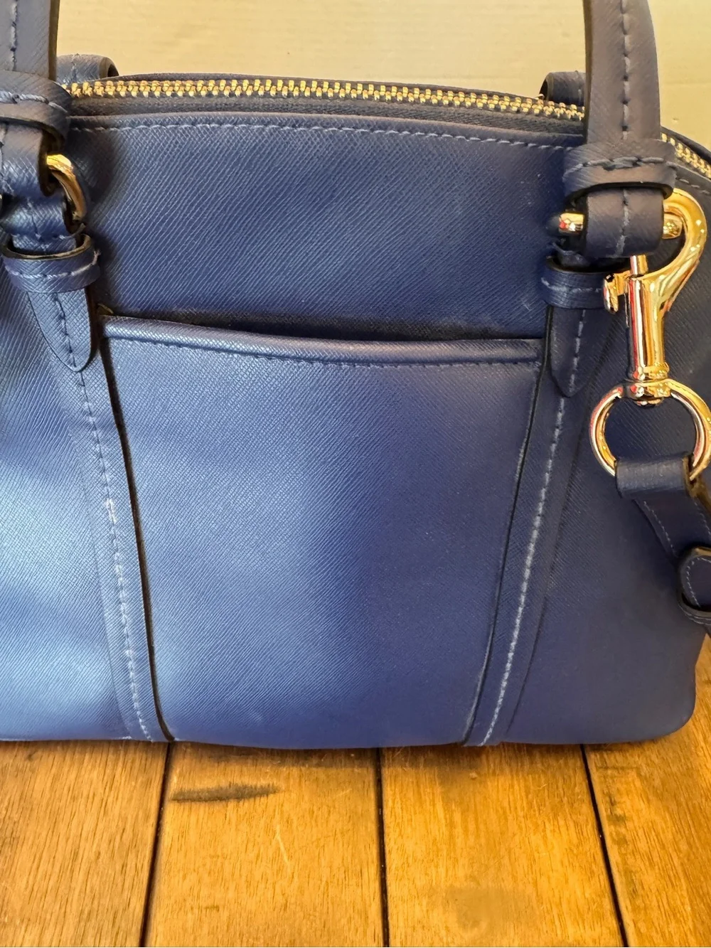 Coach Peyton Cora Domed Satchel Porcelain Blue Saffiano Leather Gold Hardware
